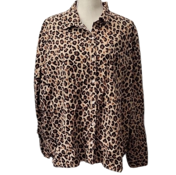 Crown & Ivy Tan Leopard Print Shirt - Picture 1 of 3